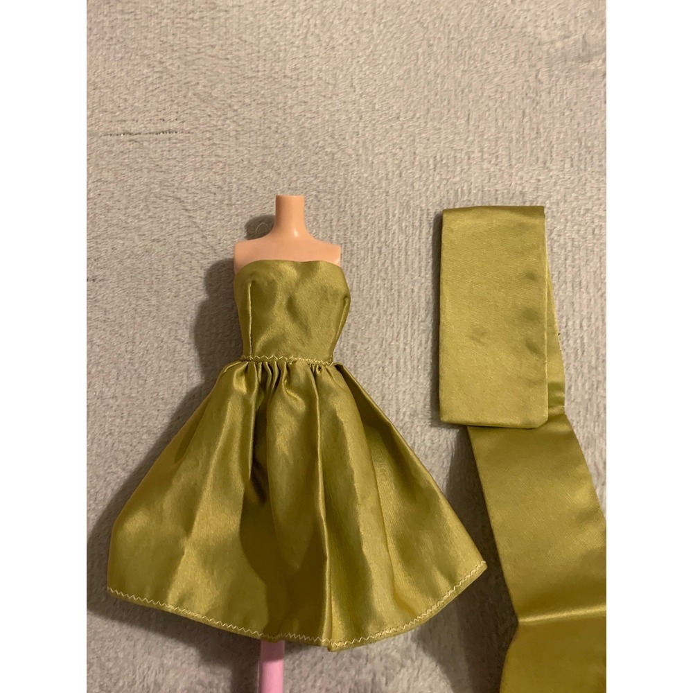 Vintage 1960s Style Barbie Outfit CLONE Green Silk Like Dress Scarf Handmade?